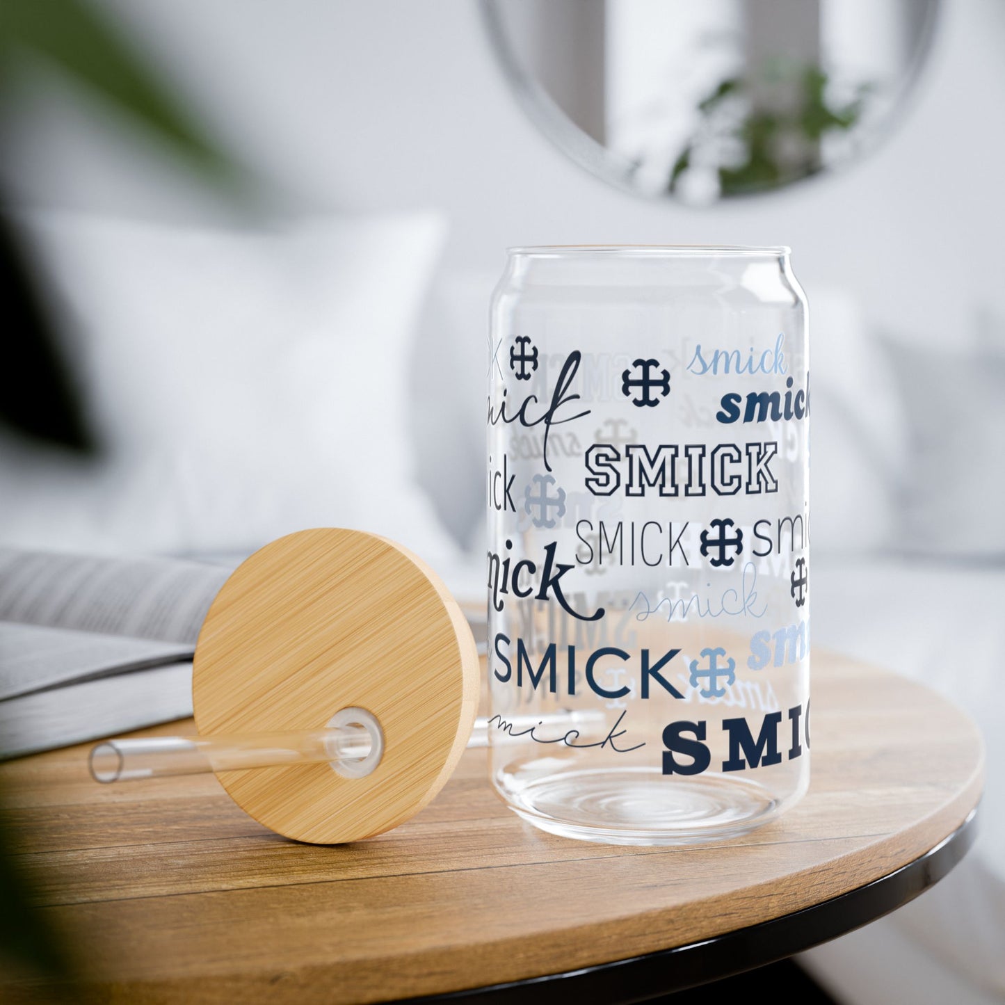 Saint Mary's College "Smick" Glass Tumbler with Straw | Belles | French Cross | Better in Blue Co.