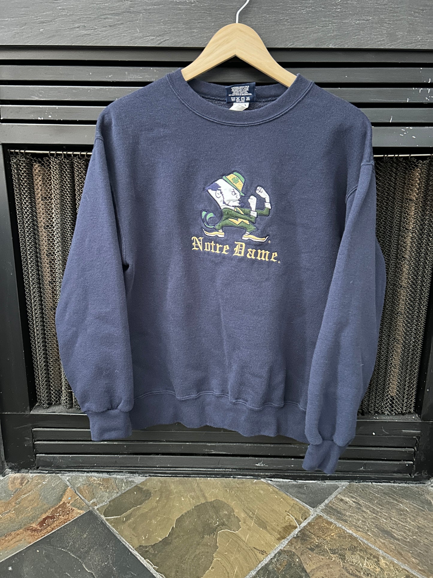 Vintage Notre Dame Navy Sweatshirt Embroidered Medium
