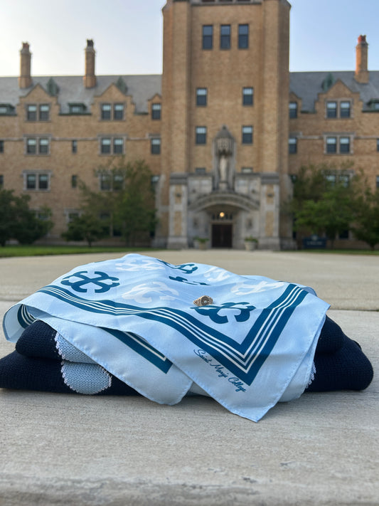 French Cross Signature Pattern 100% Silk Square Scarf | Saint Mary's College | Better in Blue Co.