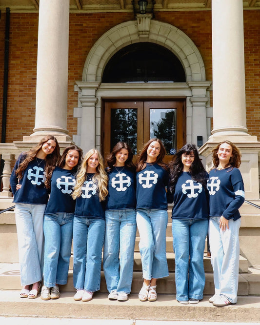 The French Cross Sweater | Saint Mary's College | Two Versions | PRE-ORDER | Navy | Belles Blue | White | Better in Blue Co.