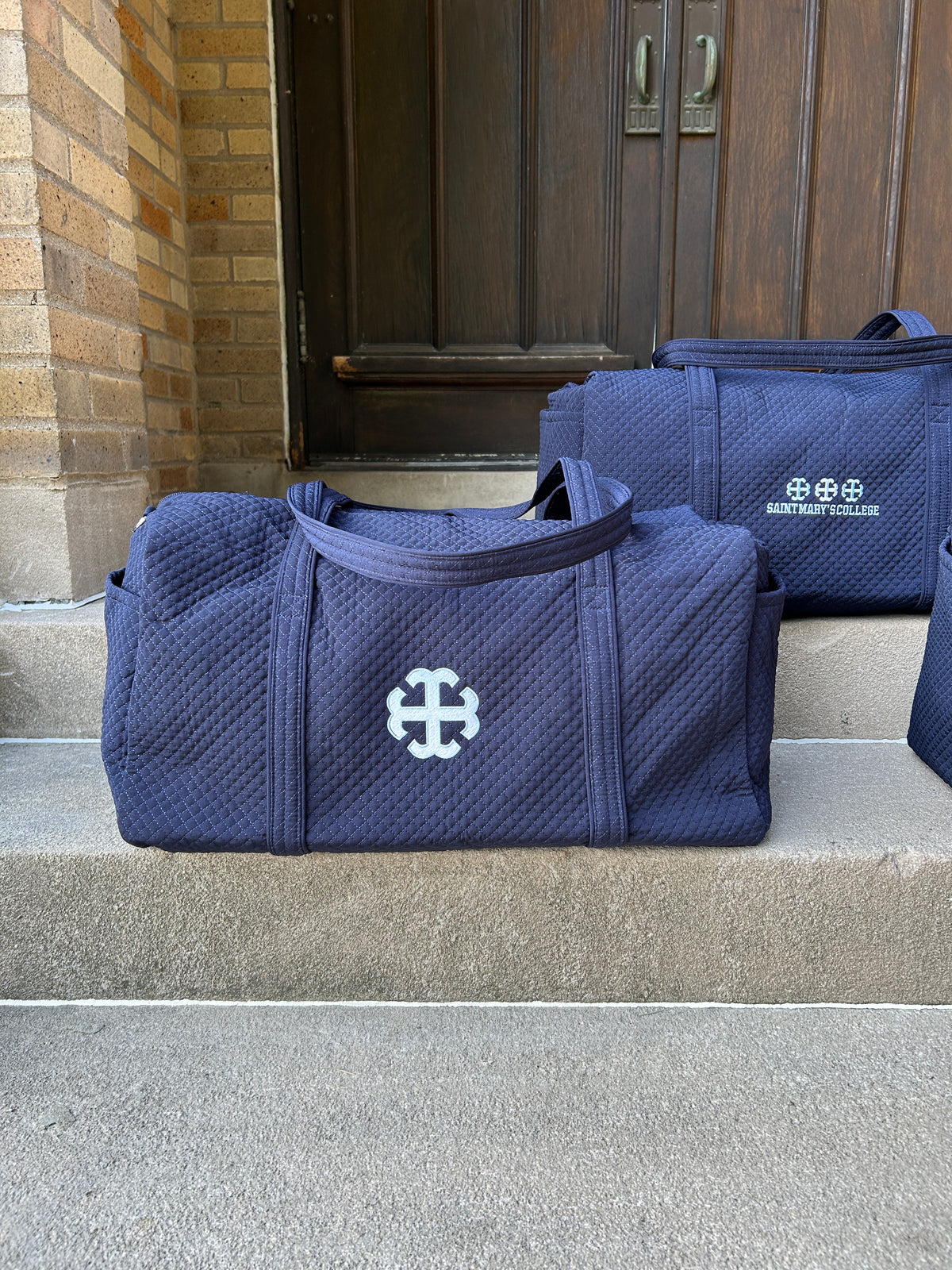 French Cross Embroidered Duffel Bag |Saint Mary's College| Navy Blue | Vera Bradley | Custom | 3 Week Turnaround | Better in Blue Co.
