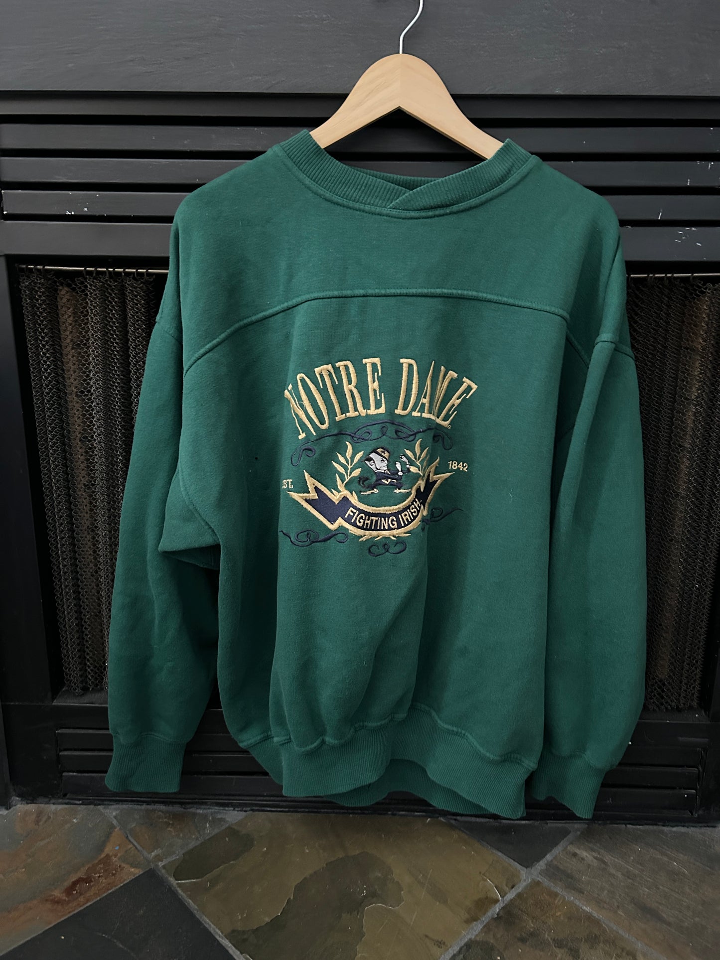 Vintage Notre Dame Green Sweatshirt Embriodered XL