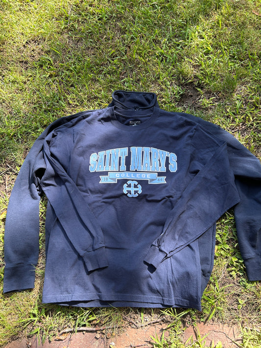 Saint Mary's College Long Sleeve Navy Blue Champion T-Shirt Medium