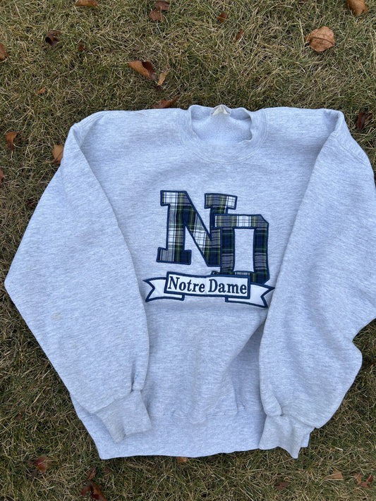 Vintage Notre Dame Gray Fighting Irish Plaid Sweatshirt Large