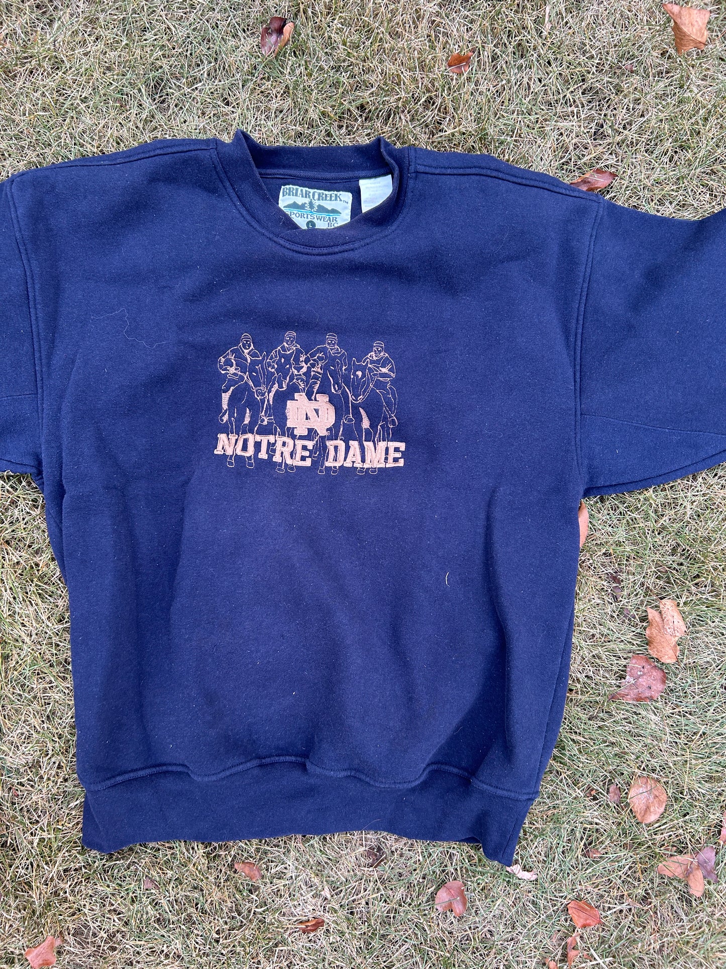Vintage Notre Dame Navy Embroidered Four Horsemen Sweatshirt Large