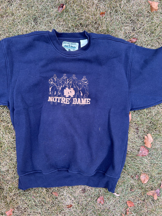 Vintage Notre Dame Navy Embroidered Four Horsemen Sweatshirt Large