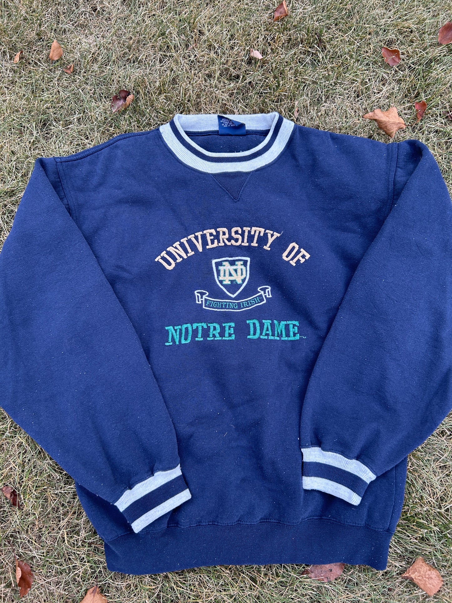 Vintage Notre Dame Navy Blue with Gold and Green Medium