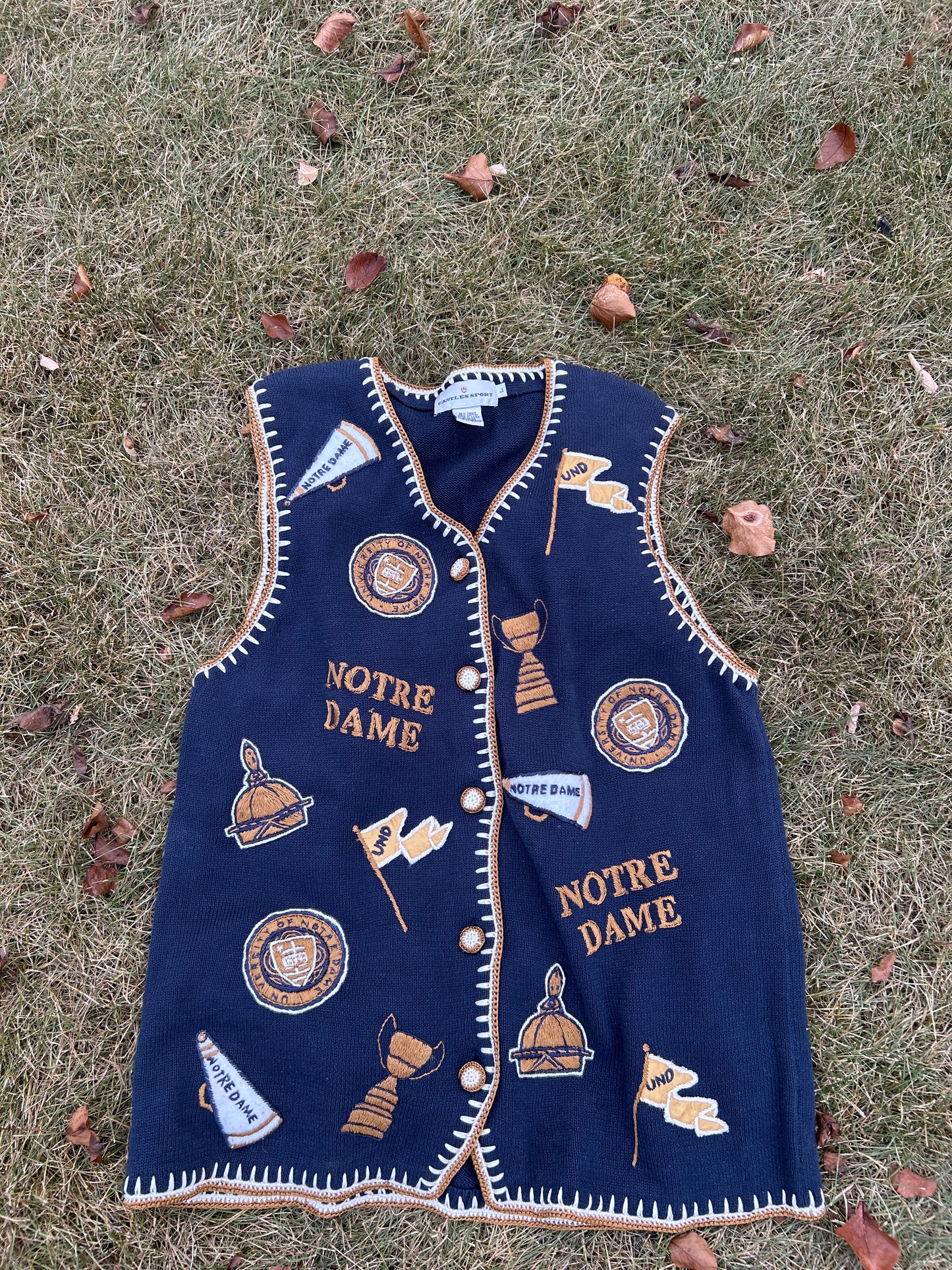 Vintage Notre Dame Sweater Vest Castle Sports Large