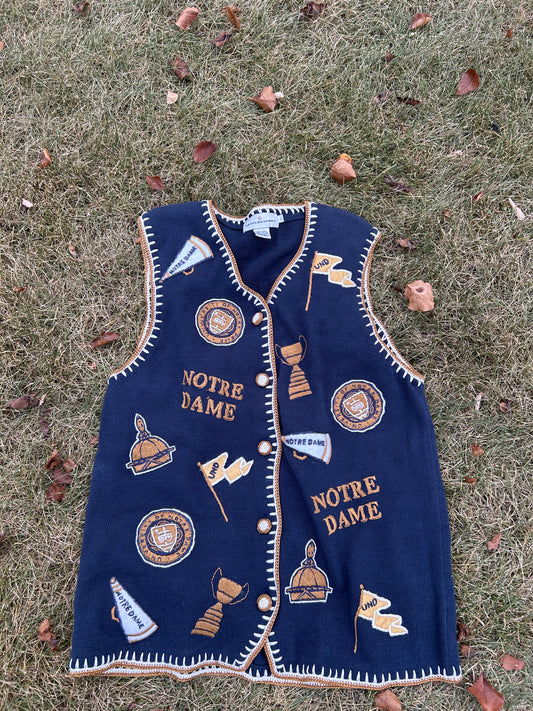 Vintage Notre Dame Sweater Vest Castle Sports Large