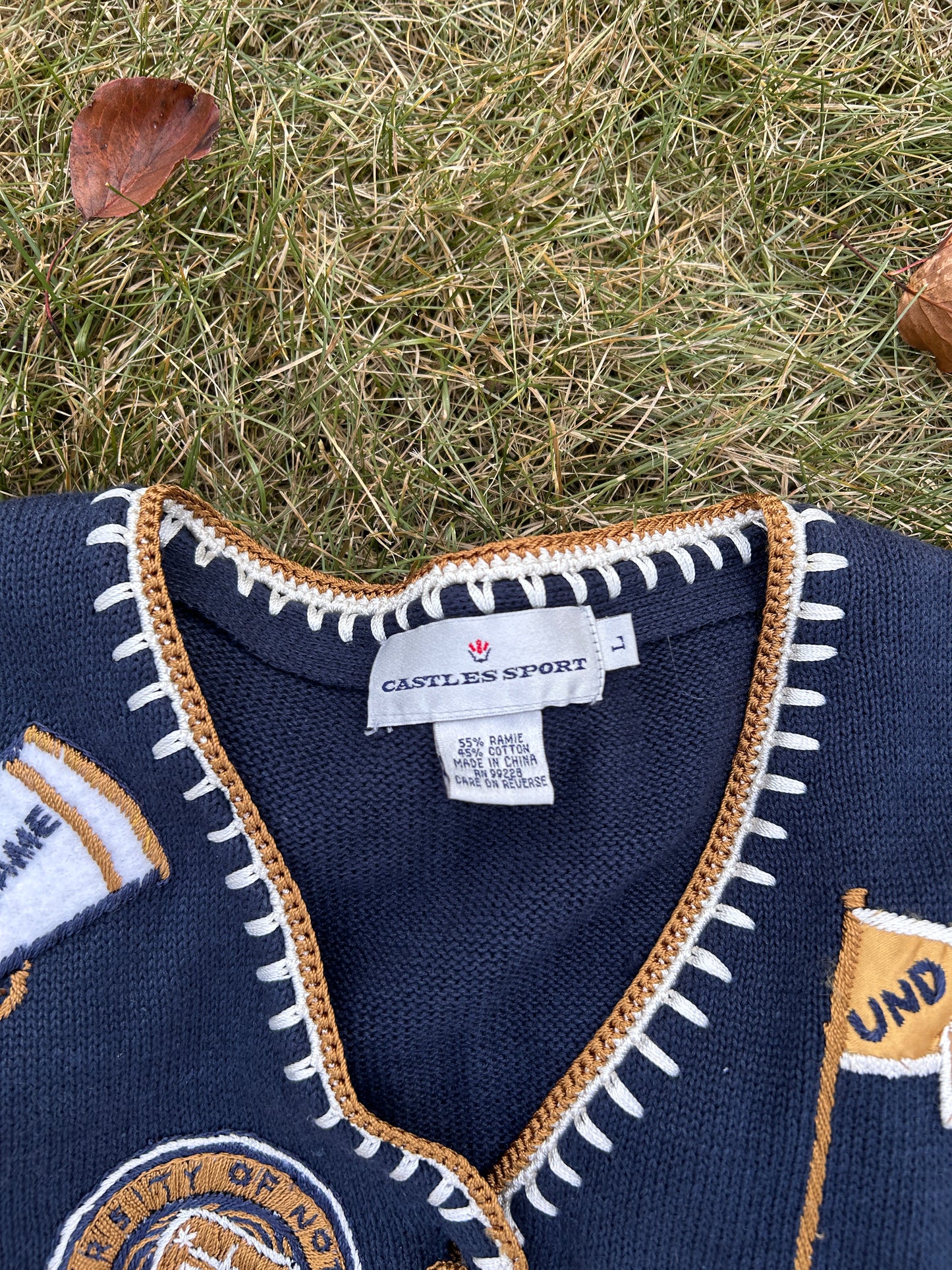 Vintage Notre Dame Sweater Vest Castle Sports Large