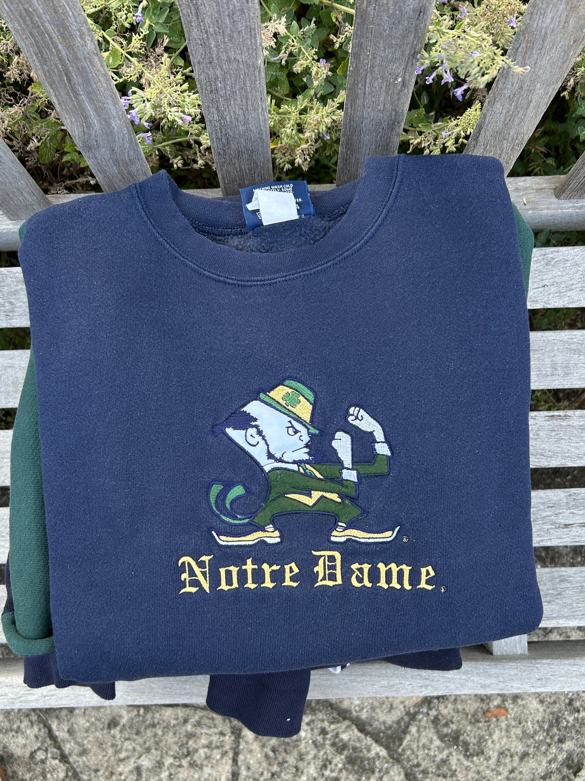 Vintage Notre Dame Navy Sweatshirt Embroidered Medium