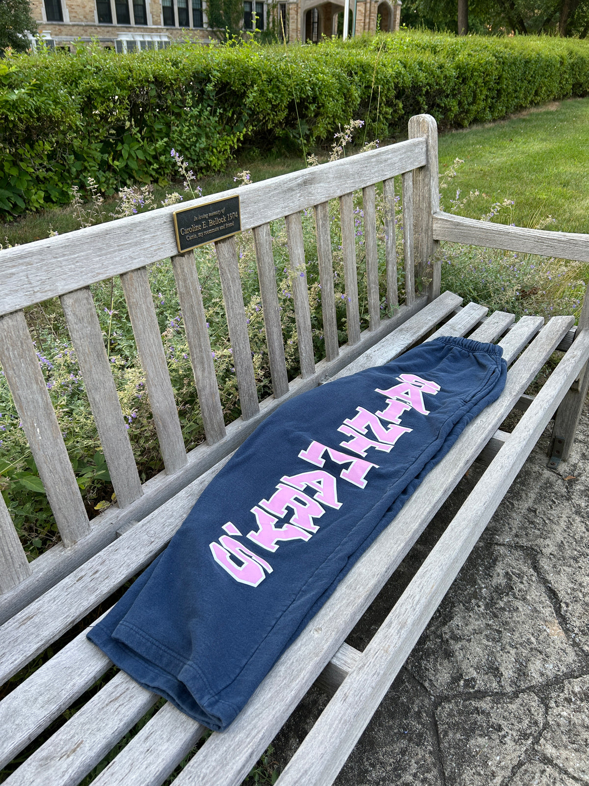 Saint Mary's Sweatpants | Navy with Pink Letters | Medium