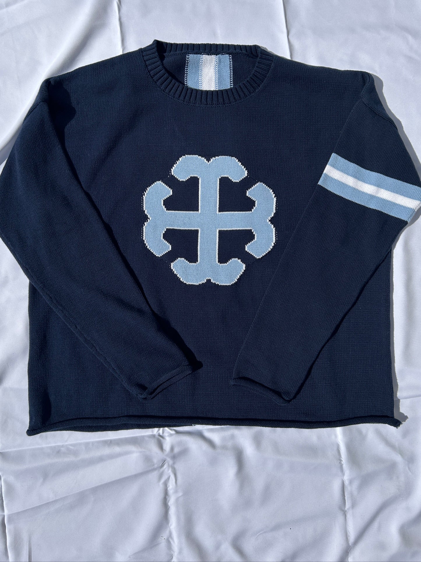 Navy Sweater with Belles Blue French Cross