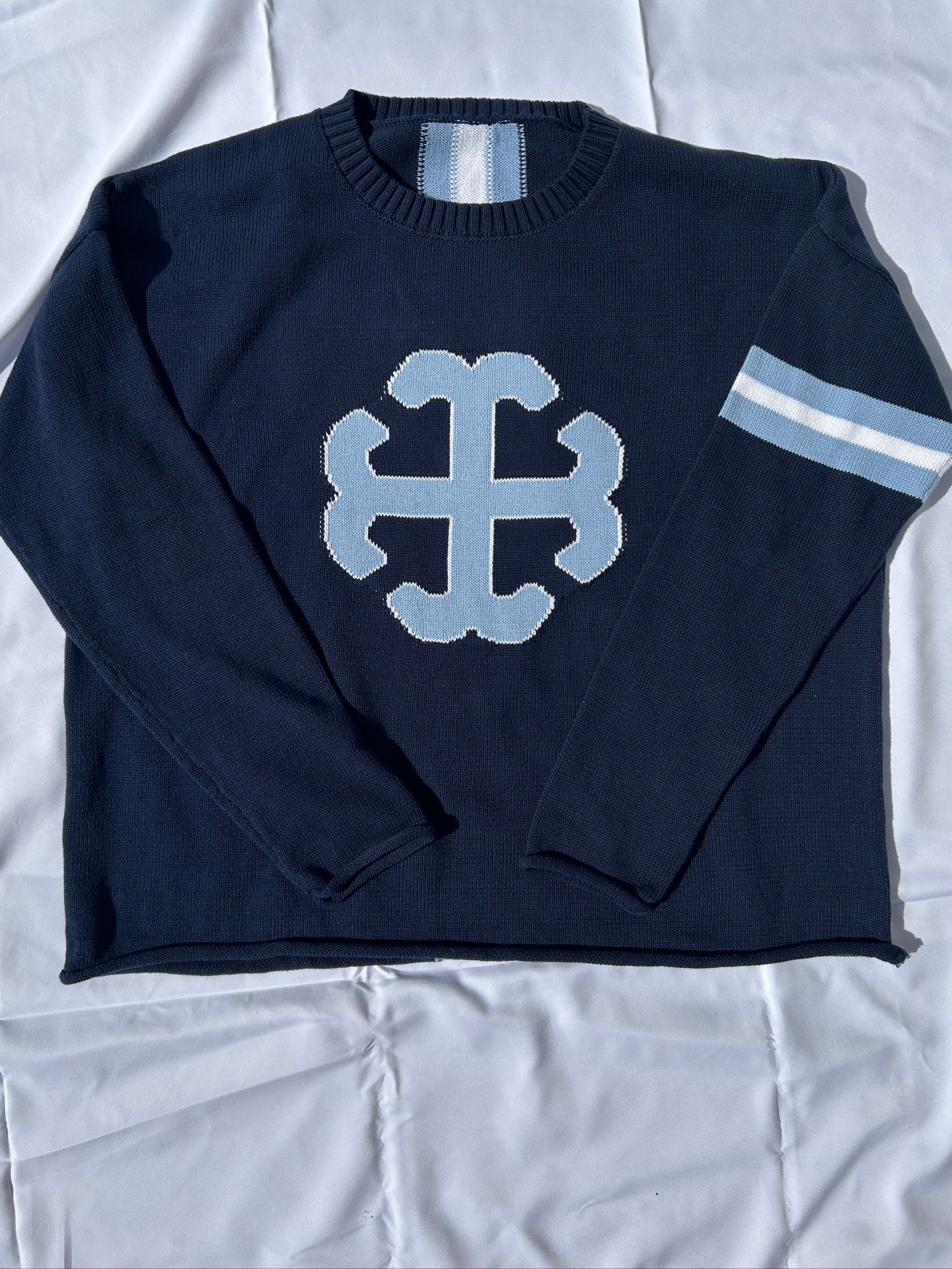 Navy Sweater with Belles Blue French Cross