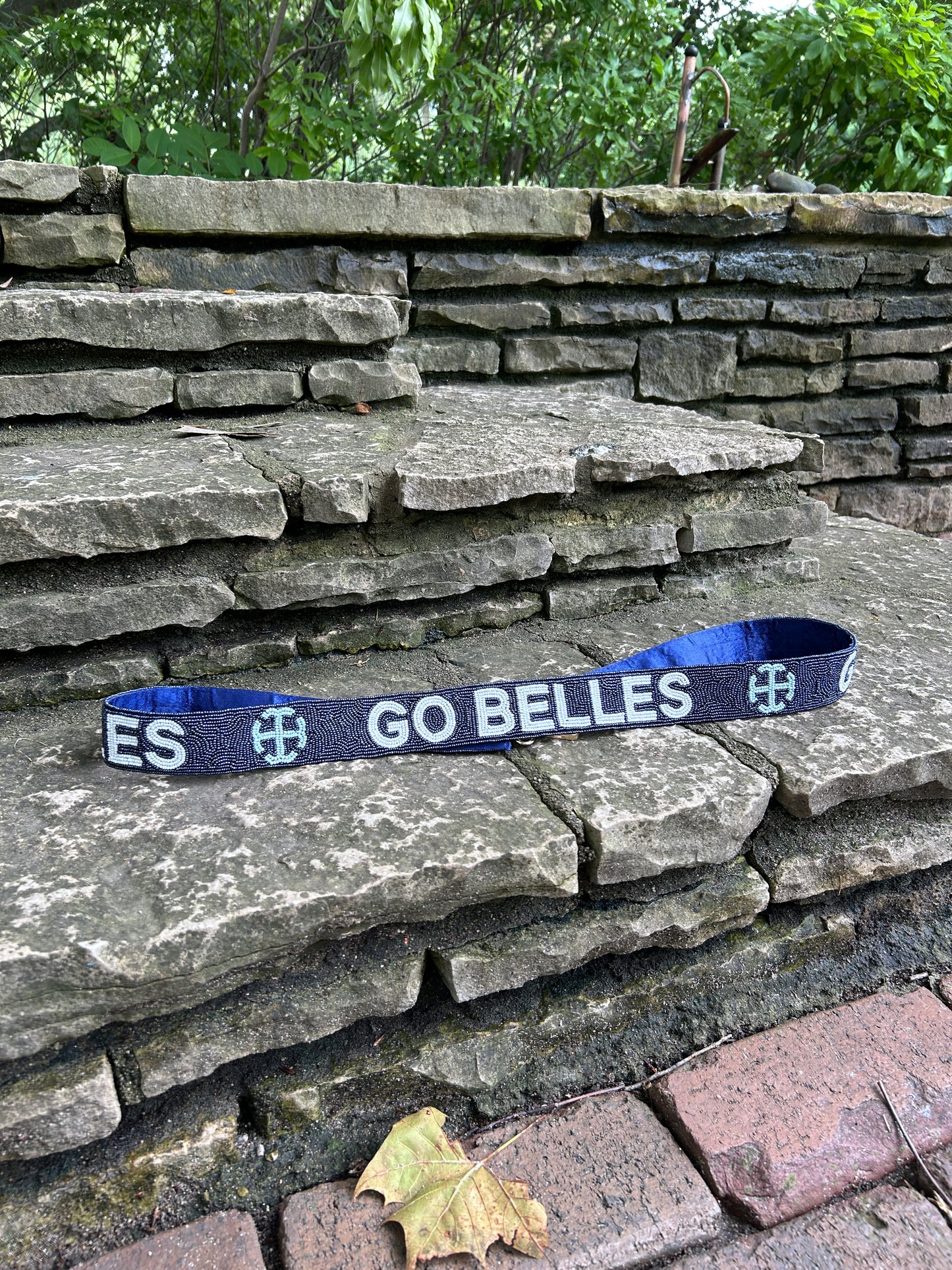 Saint Mary's College "Go Belles" Beaded Purse Straps | French Cross | Belles Blue | Better in Blue Co.