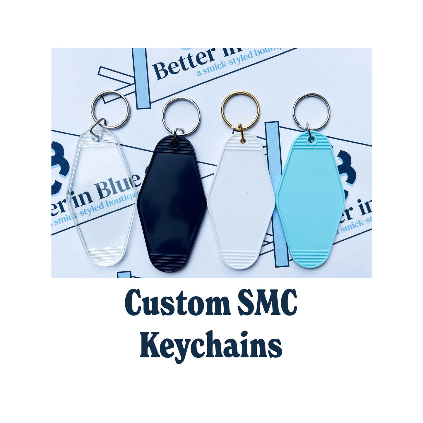Saint Mary's College CUSTOM Keychains | Retro Motel | Navy | Belles Blue | White | Clear | Better in Blue Co.