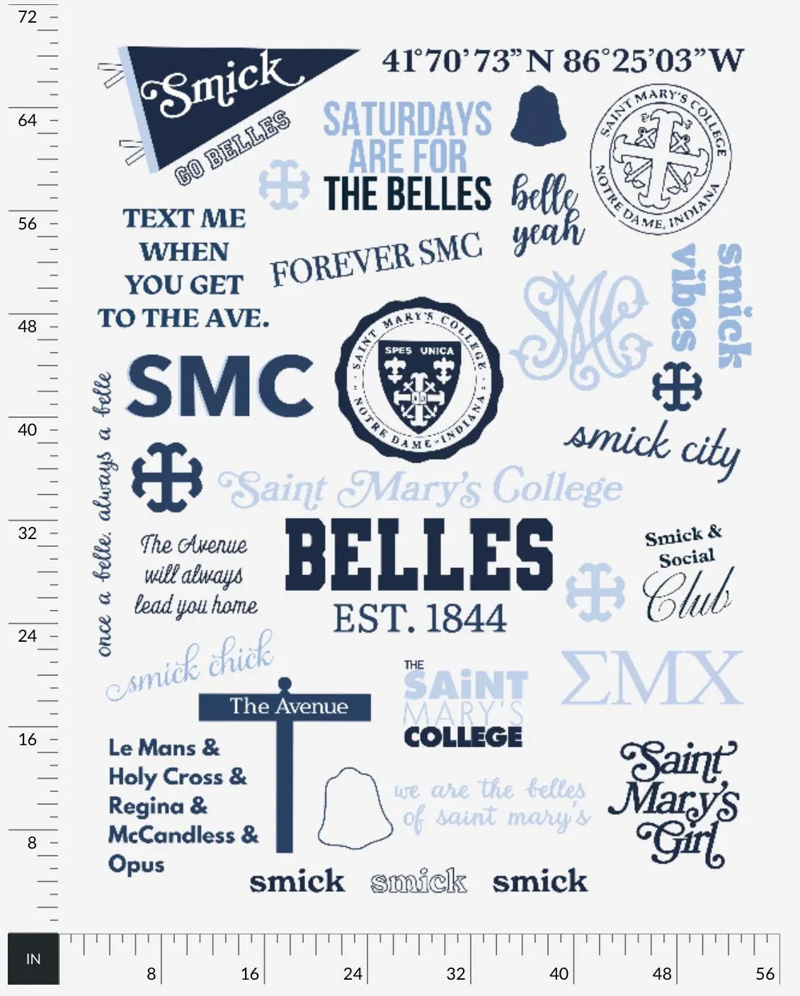 Saint Mary's College Custom Fabric | Cotton | Fleece | Better in Blue Co.